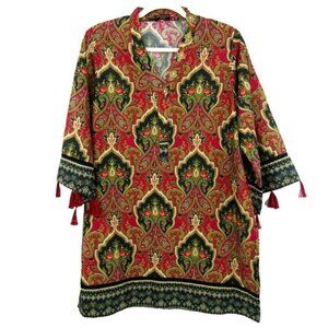 Agha Noor Burgundy Black Paisley Shirt Top M Embellished Neckline Tassel Sleeve